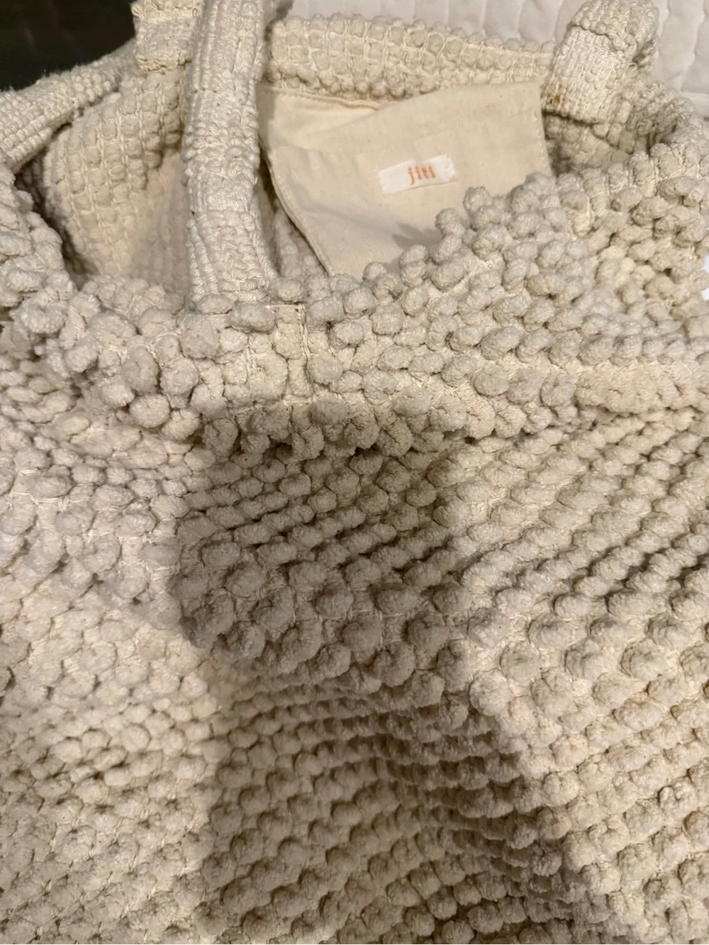 Jiti Popcorn Knit Handwoven Cream Crochet Satchel Tote